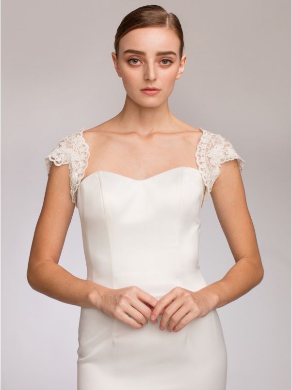 Beaded Cap Sleeves Lace Bridal Jacket