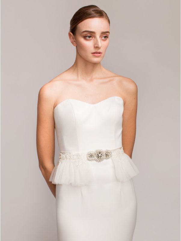 Embellished Bridal Satin Peplum Belt