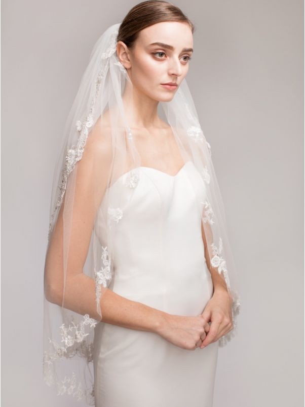 Wedding Veil with Embellished Flowers