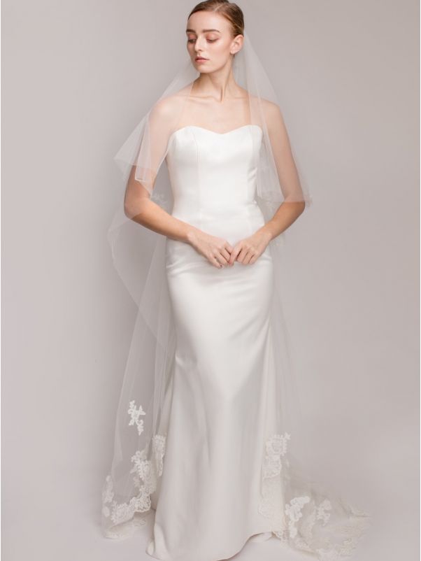 Long Wedding Veil with Lace Appliques